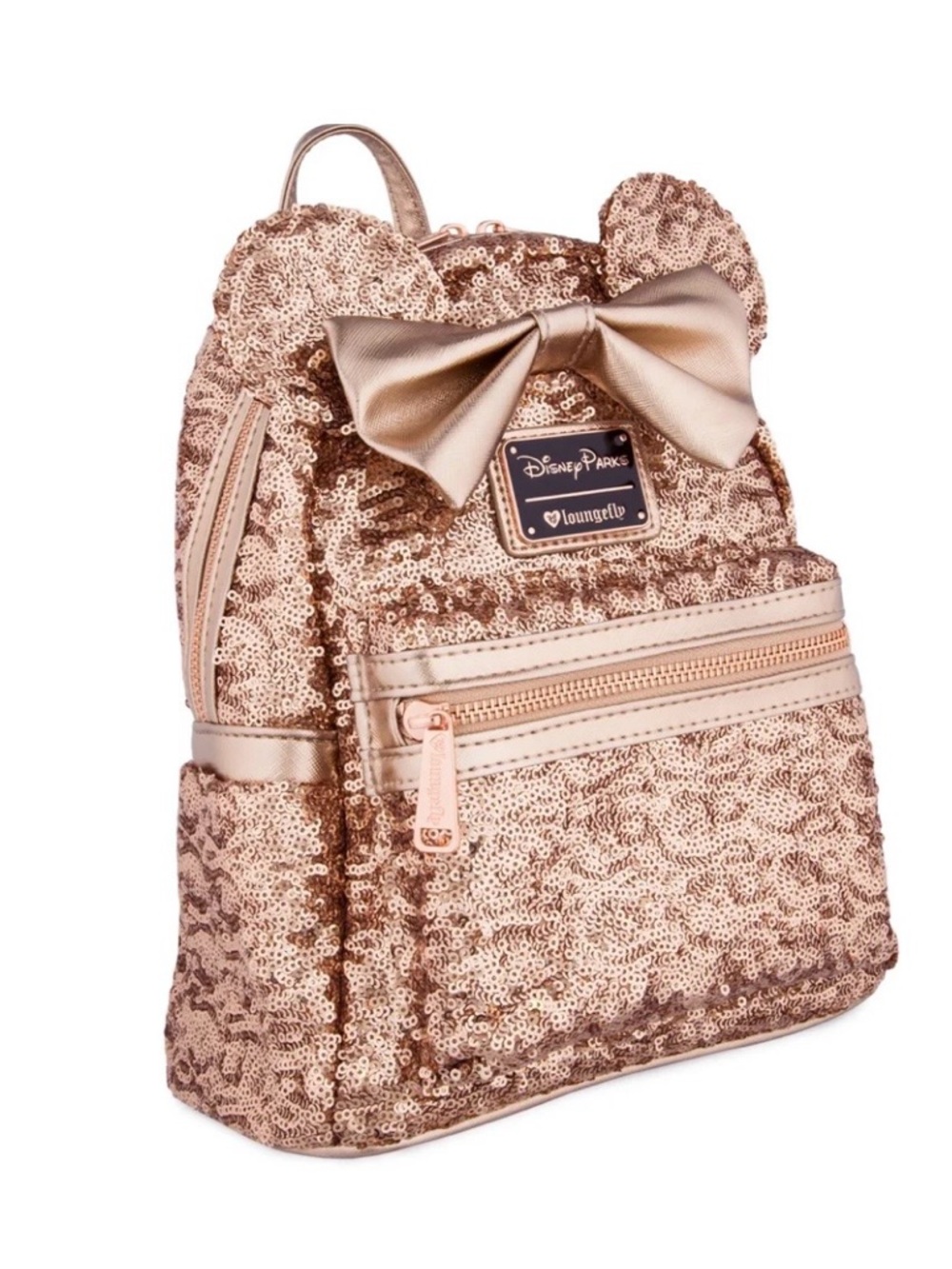Loungefly Rose Gold Sequin Mini Backpack with Bow